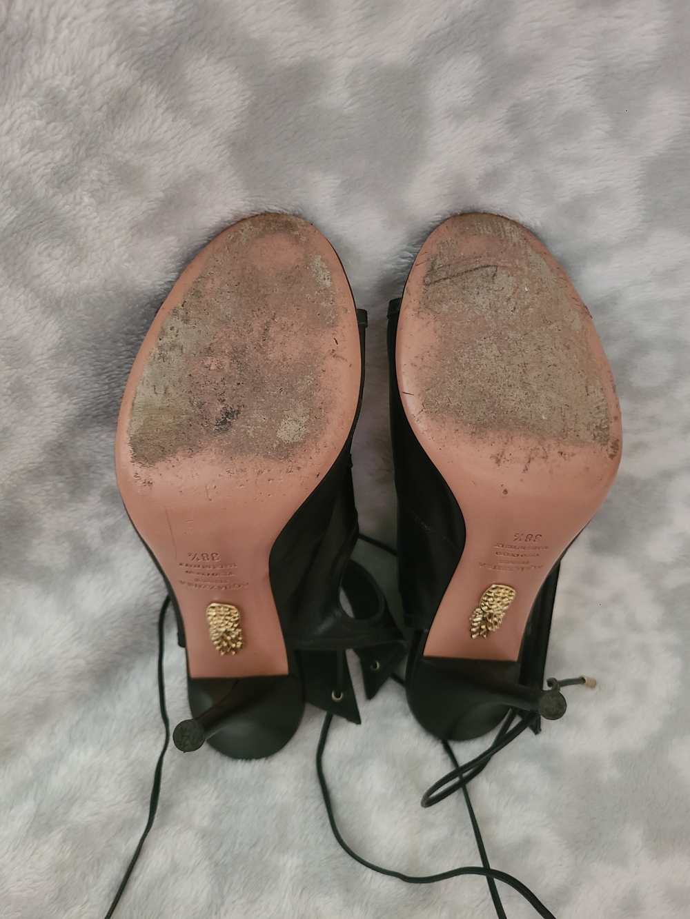Aquazzura Black Leather Cutout Lace-Up Stiletto Booties Size 8 - Picture 9 of 9